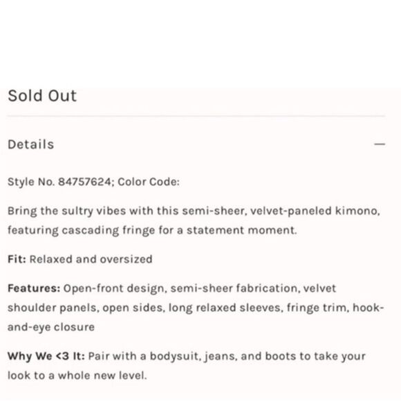 Free People NWOT Fringe Trim Kimono One Size - Picture 8 of 9